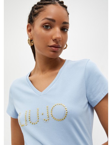 TA3089 9913 T SHIRT DONNA LIU JO MAGLIA MAGLIETTA LOGO E BORCHIE WOMAN AZZURRO