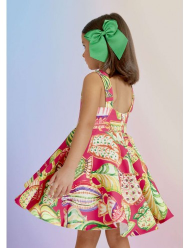 5056 ABITO CREPE STAMPATO ABEL E LULA VESTITO CERIMONIA BAMBINA KID ABITINO KIDS
