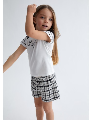 KA3019 PANTALONE CORTO LIU JO SHORT BERMUDA CHECK BOUCLE BAMBINA KID KIDS