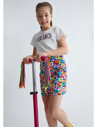 GA3040 T9255 T SHIRT LOGO STRASS LIU JO BAMBINA MAGLIA KIDS MAGLIETTA GIROCOLLO