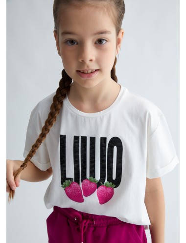 GA3198 T SHIRT CON STAMPA LIU JO BAMBINA KIDS MAGLIA MAGLIETTA MANICHE CORTE