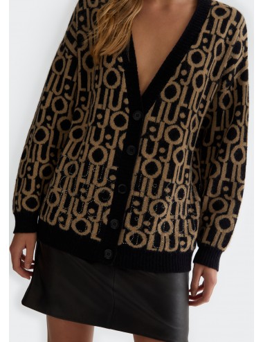 WF4460 N9959 MAGLIA APERTA LIU JO CARDIGAN JACQUARD CON LOGO SHIRT WOMAN COLLO V