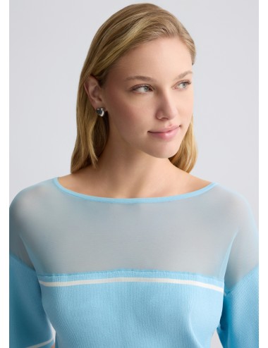 TA5098 MAGLIA IN FILO LIU JO T SHIRT MANICA CORTA AZZURRO MAGLIETTA DONNA LOGO