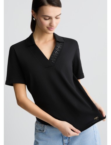TA5187 M9285 T SHIRT DONNA LIU JO SCOLLO A V CON STRASS POLO WOMAN MAGLIETTA