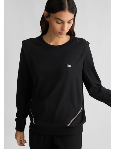 TA5039 FELPA NERA LIU JO DONNA MAGLIA GIROCOLLO WOMAN SHIRT CON LOGO NEW