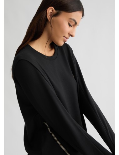 TA5039 FELPA NERA LIU JO DONNA MAGLIA GIROCOLLO WOMAN SHIRT CON LOGO NEW