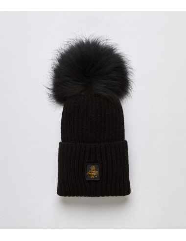 Refrigiwear donna SNOW FLAKE HAT nero cappello pon pon pelliccia cap NUOVO
