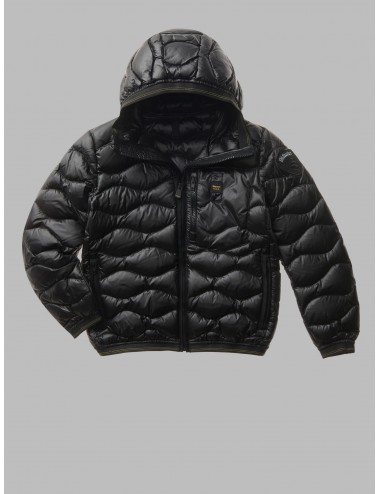 23WBLK03230 GIUBBINO BLAUER BAMBINO PIUMINO A ONDE GIUBBOTTO NERO CAPPUCCIO KID