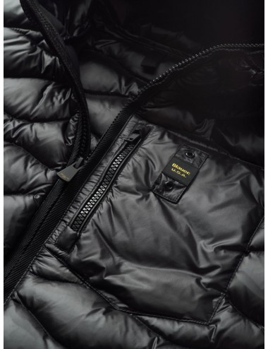 23WBLK03230 GIUBBINO BLAUER BAMBINO PIUMINO A ONDE GIUBBOTTO NERO CAPPUCCIO KID