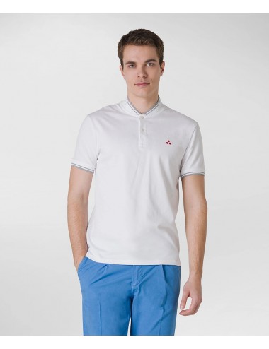 SERINO STR BIAOF POLO MAGLIA PEUTEREY COLLO COREANA COLLETTO T SHIRT BIANCA