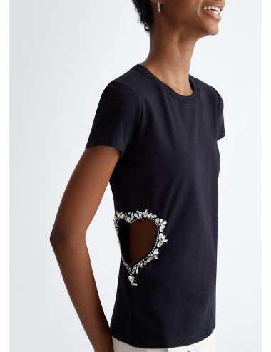 CA4308 T SHIRT DONNA LIU JO CON CUT OUT MAGLIA MAGLIETTA WOMAN GIROCOLLO STRASS