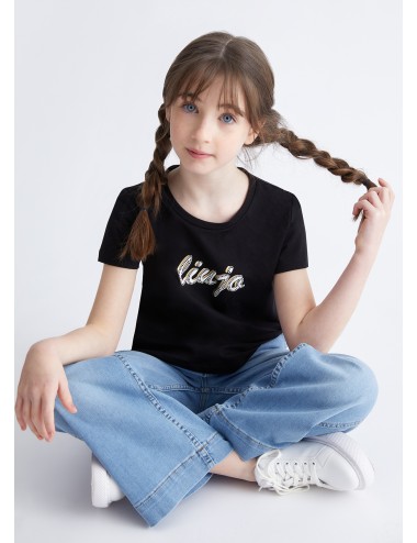 GA4073 22222 T SHIRT LIU JO BAMBINA CON LOGO E STRASS MAGLIA MAGLIETTA KIDS GIRL