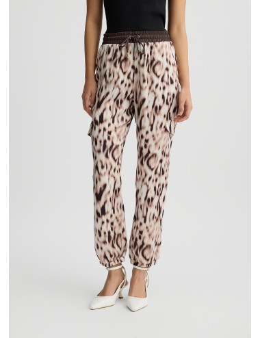 TA5293 M9064 PANTALONE LIU JO DONNA PANTALONI IN RASO STAMPATO ANIMALIER WOMAN