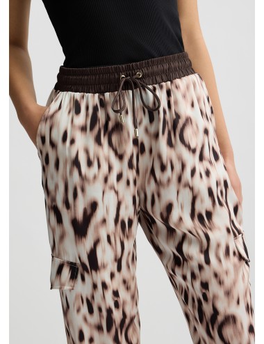 TA5293 M9064 PANTALONE LIU JO DONNA PANTALONI IN RASO STAMPATO ANIMALIER WOMAN