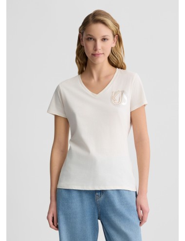 TA5179 M9307 T SHIRT DONNA LIU JO MANICA CORTA SCOLLO V CON LOGO E STRASS MAGLIA