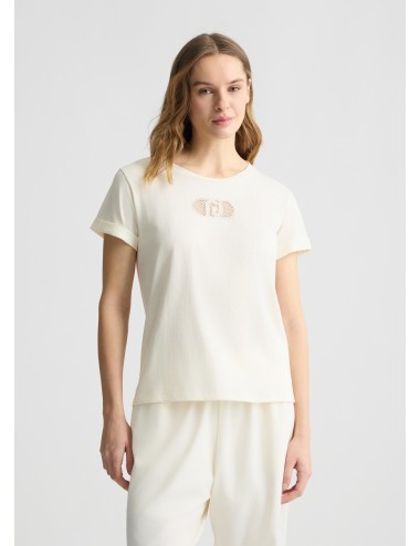 TA5180 M9248 T SHIRT DONNA MANICA CORTA LIU JO LOGO E STRASS MAGLIA MAGLIETTA