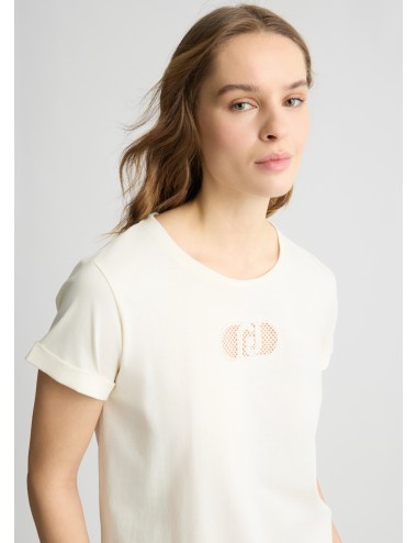 TA5180 M9248 T SHIRT DONNA MANICA CORTA LIU JO LOGO E STRASS MAGLIA MAGLIETTA
