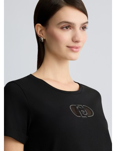 TA5180 M9308 T SHIRT DONNA MANICA CORTA LIU JO LOGO E STRASS MAGLIA MAGLIETTA