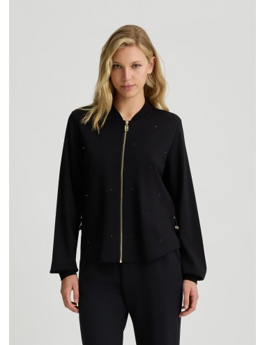 TA5190 FELPA APERTA LIU JO DONNA MAGLIA WOMAN CON ZIP BOMBER COLORE NERO SHIRT
