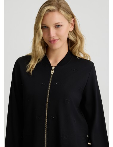 TA5190 FELPA APERTA LIU JO DONNA MAGLIA WOMAN CON ZIP BOMBER COLORE NERO SHIRT