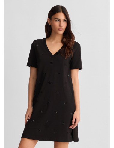 TA5192 ABITO DONNA LIU JO SCOLLO A V LOGO VESTITO DRESS WOMAN MANICA CORTA SHIRT