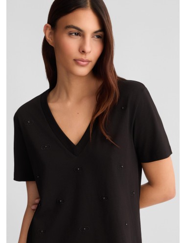 TA5192 ABITO DONNA LIU JO SCOLLO A V LOGO VESTITO DRESS WOMAN MANICA CORTA SHIRT