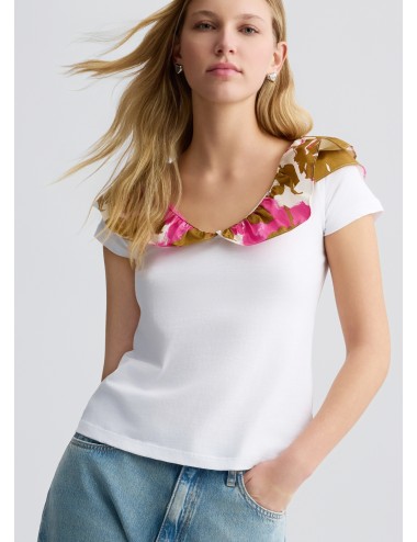 WA5364 T SHIRT DONNA LIU JO CON ROUCHES STAMPATA MAGLIA MAGLIETTA COTONE WOMAN