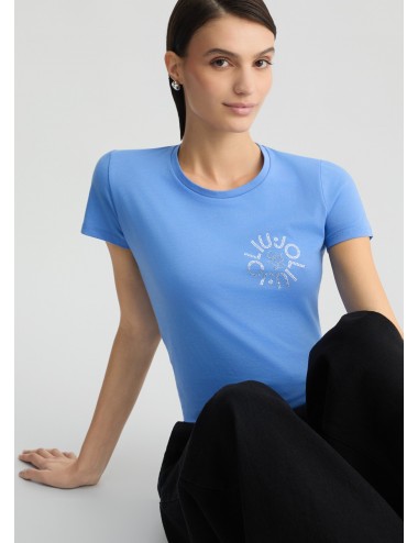 WA5143 T SHIRT DONNA LIU JO MAGLIA MAGLIETTA GIROCOLLO CON LOGO E STRASS WOMAN