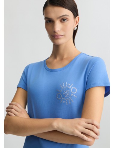 WA5143 T SHIRT DONNA LIU JO MAGLIA MAGLIETTA GIROCOLLO CON LOGO E STRASS WOMAN