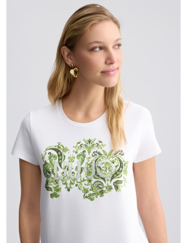 WA5240 M9607 T SHIRT DONNA LIU JO MAGLIA MAGLIETTA CON LOGO STAMPA ANIMALIER