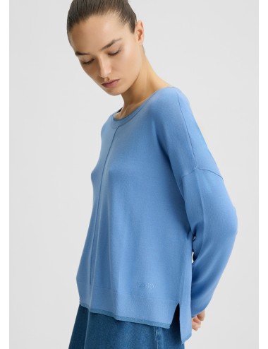 WA5380 MAGLIA MANICA LUNGA DONNA COLOR BLU ACCESSO MAGLIETTA A SCATOLA WOMAN