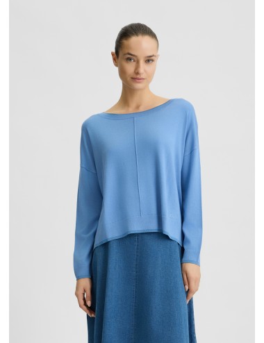 WA5380 MAGLIA MANICA LUNGA DONNA COLOR BLU ACCESSO MAGLIETTA A SCATOLA WOMAN
