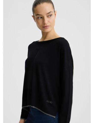 WXX054 22222 MAGLIA DONNA IN LUREX MAGLIETTA A SCATOLA TINTA UNITA CON LOGO
