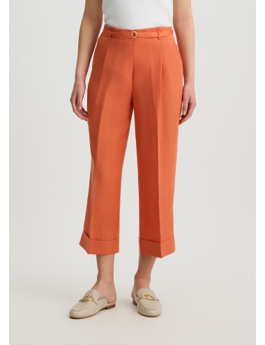 WA5132 PANTALONE LIU JO DONNA PANTALONI CROPPED MISTO LINO COTONE ARANCIO WOMAN
