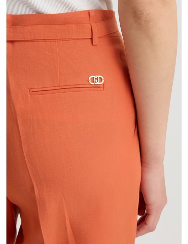 WA5132 PANTALONE LIU JO DONNA PANTALONI CROPPED MISTO LINO COTONE ARANCIO WOMAN