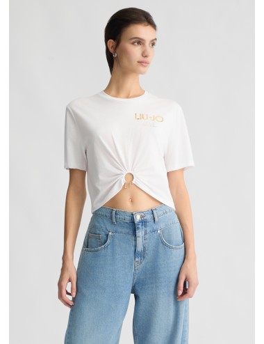WA5139 M9513 T SHIRT DONNA LIU JO MAGLIA CORTA CON LOGO GIROCOLLO CROPPED WOMAN