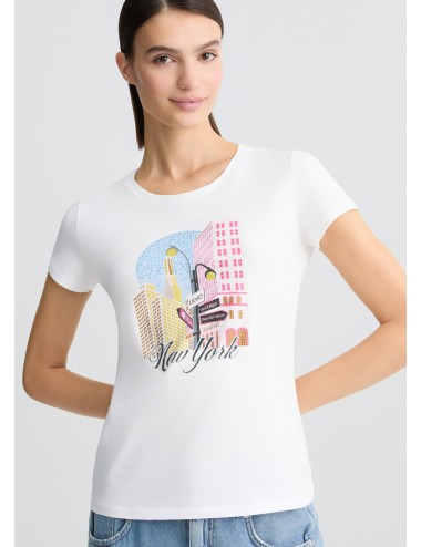 WA5239 M9566 T SHIRT DONNA STAMPA NEW YORK LIU JO WOMAN MAGLIA MAGLIETTA BIANCA