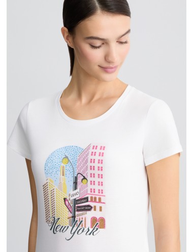 WA5239 M9566 T SHIRT DONNA STAMPA NEW YORK LIU JO WOMAN MAGLIA MAGLIETTA BIANCA