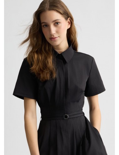WA5429 ABITO DONNA LIU JO VESTITO CHEMISIER NYLON NERO CON CINTURA ABITINO WOMAN