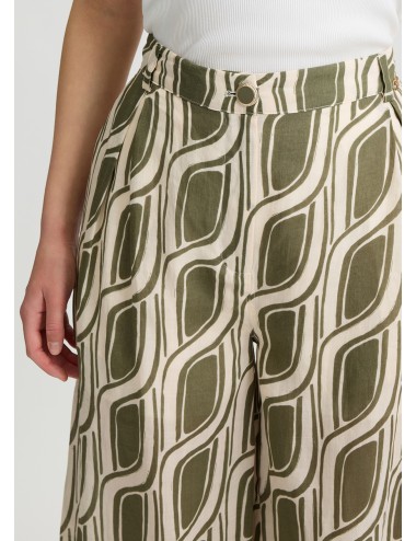 WA5484 PANTALONE DONNA LIU JO PANTALONI STAMPA GEOMETRICA A PALAZZO IN RAMIE
