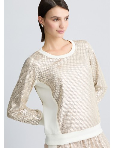 TA5261 FELPA DONNA LIU JO MAGLIA PAILLETTES GIROCOLLO SHIRT COLORE BEIGE WOMAN