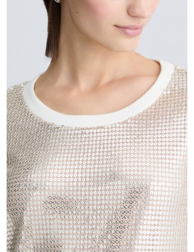 TA5261 FELPA DONNA LIU JO MAGLIA PAILLETTES GIROCOLLO SHIRT COLORE BEIGE WOMAN