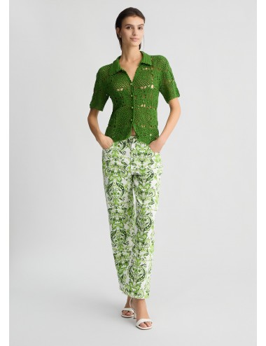 WA5447 PANTALONE STAMPATO LIU JO PANTALONI VERDE 5 TASCHE IN COTONE DONNA WOMAN