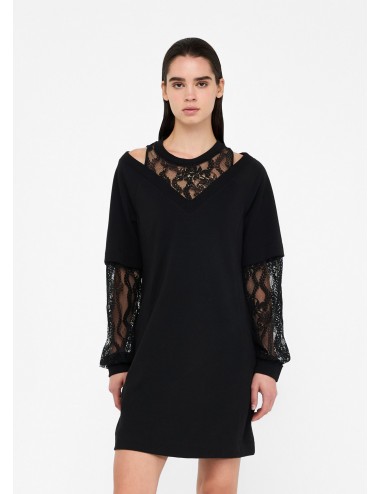 TF5014 ABITO DONNA LIU JO VESTITO IN FELPA CON PIZZO ABITINO SPORTIVO WOMAN NERO