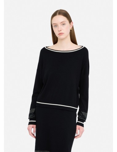 TF5210 03N66 MAGLIA DONNA LIU JO BETTER MAGLIETTA SHIRT WOMAN CON  STRASS NERO