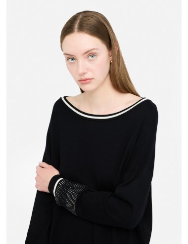 TF5210 03N66 MAGLIA DONNA LIU JO BETTER MAGLIETTA SHIRT WOMAN CON  STRASS NERO