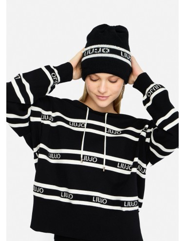 TF5239 CAPPELLO DONNA LIU JO BERRETTO CON PERLE CUFFIA CON LOGO COLORE NERO CAP