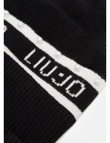 TF5239 CAPPELLO DONNA LIU JO BERRETTO CON PERLE CUFFIA CON LOGO COLORE NERO CAP