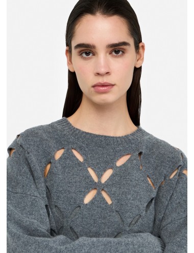 MF5039 MAGLIA DONNA CON CUT OUT LIU JO MAGLIONCINO TRAFORATO GRIGIO SCURO WOMAN