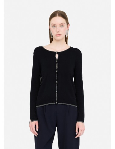 MF5225 22222 MAGLIA DONNA LIU JO CON DETTAGLI LUREX CARDIGAN SHIRT WOMAN NERO